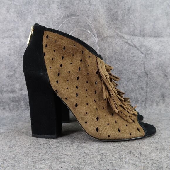 Jessica Simpson Shoes Womens 8.5 Bootie Fringe Open Toe Two Tone Leather Fashion - Picture 2 of 13